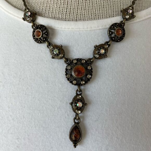 NIB Avon Topaz Color Y Necklace & Dangle Earrings Burnished Metal - Picture 2 of 10